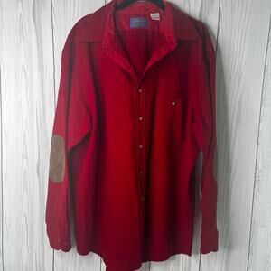 VTG Pendleton Wool Shirt Mens XL Elbow Patch Button Up Outdoor Red Flannel USA